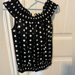 White House Black Market Black and White Polka Dot Blouse